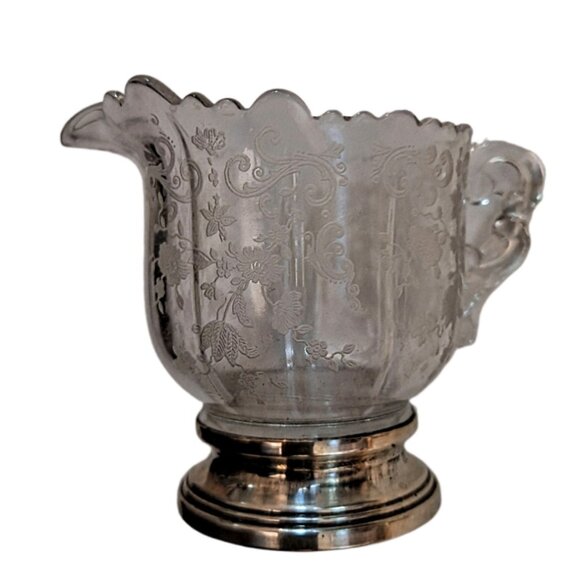 Depression Glass Chantilly Sugar & Creamer with Sterling Base by Cambridge - Picture 6 of 10